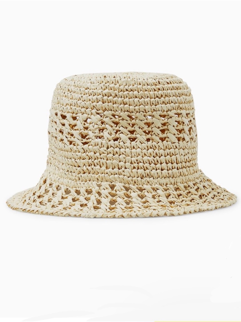 NWT COS Open Knit Woven Straw Cloche Bucket Sun Hat XS/S Packable Foldable